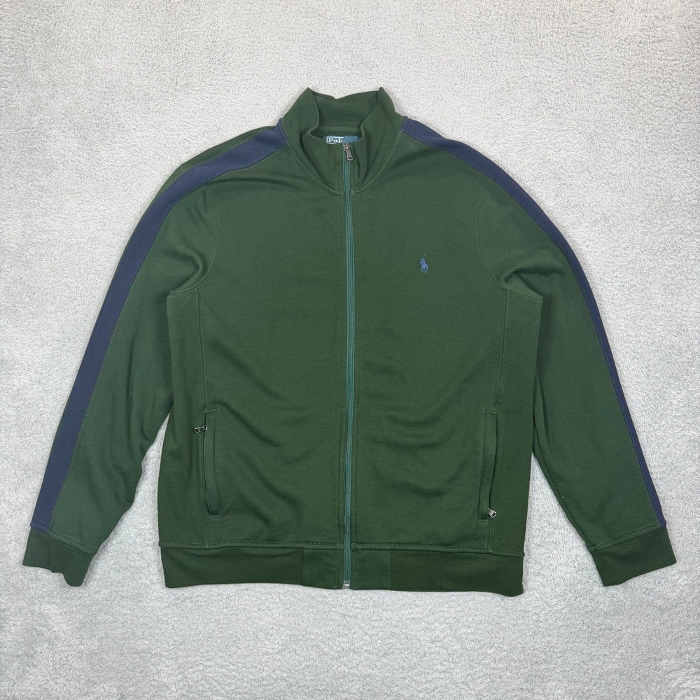 Polo Ralph Lauren Mens XL Green Navy Blue Stripe Full Zip Track Jacket Pony Logo